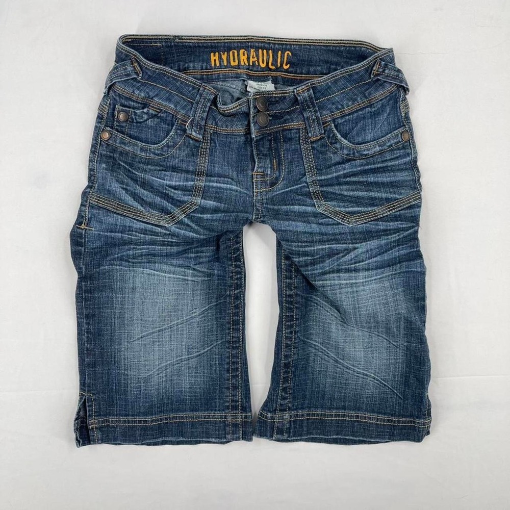 Y2K Low Rise Jean Bermuda Shorts Preppy Grunge 2010s 2 XS Summer Hydraulic Denim